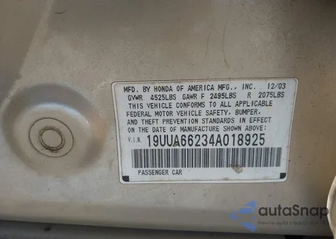 2004 Acura Tl from USA, damaged, VIN 19UUA66234A018925